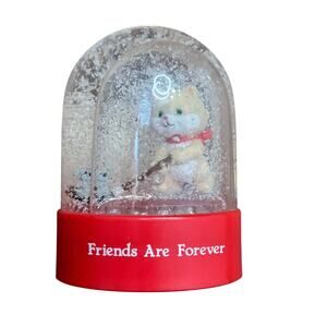 VTG RUSS Berrie Plastic Snow Globe "Friends Are Forever" 80s Cat & Mouse Red